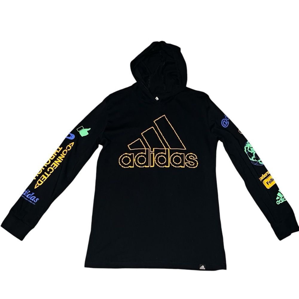 Adidas Hooded Black Long Sleeve T-Shirt Youth Large 14-16 Connected Sports
